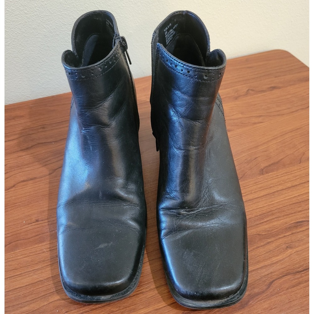 Naturalizer Thora Black Leather Ankle Boots Square Toe Block‎ Heel Womens 8M